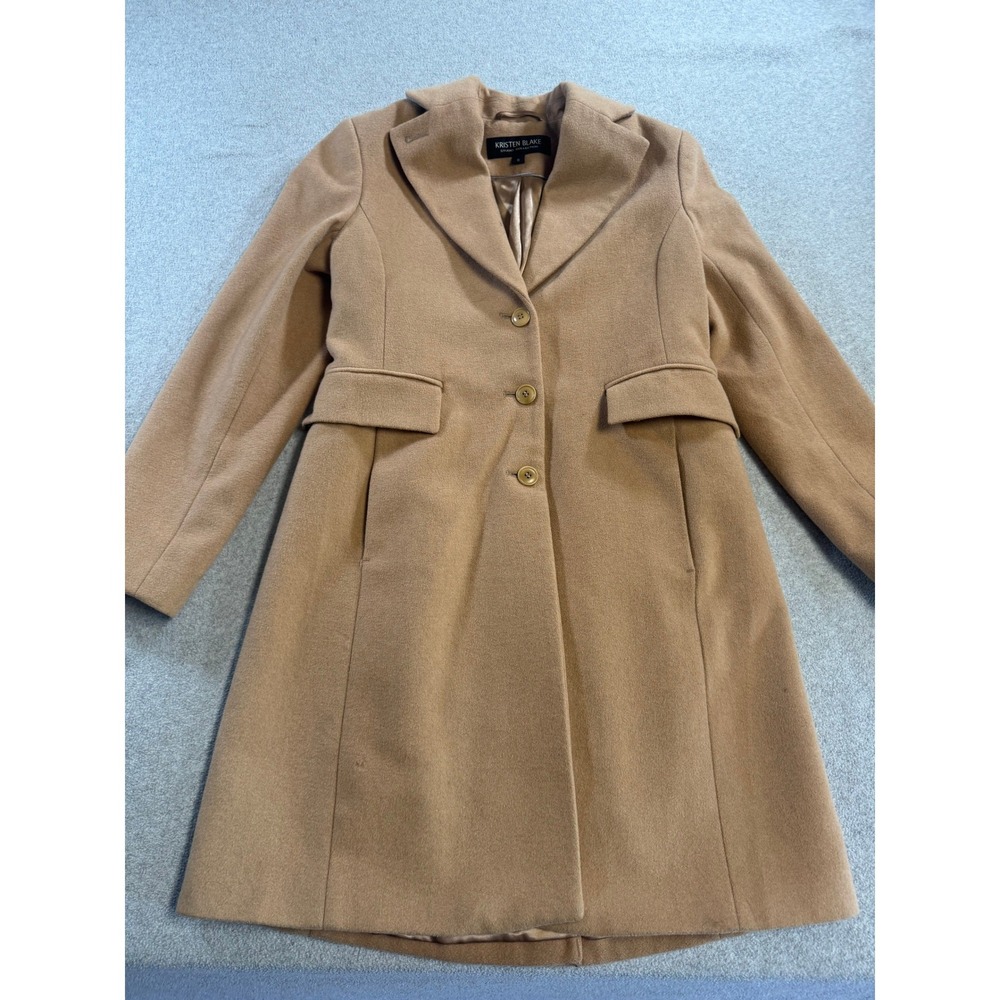 Kristen Blake Wool Blend Coat Women 6 Camel Tan Excellent Longline Notch‎ Lapel
